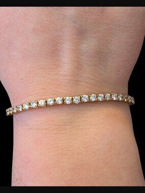 925 Sterling Silver Yellow Gold Vermeil 3.2mm Tennis Bracelet Clear CZ Size 7"